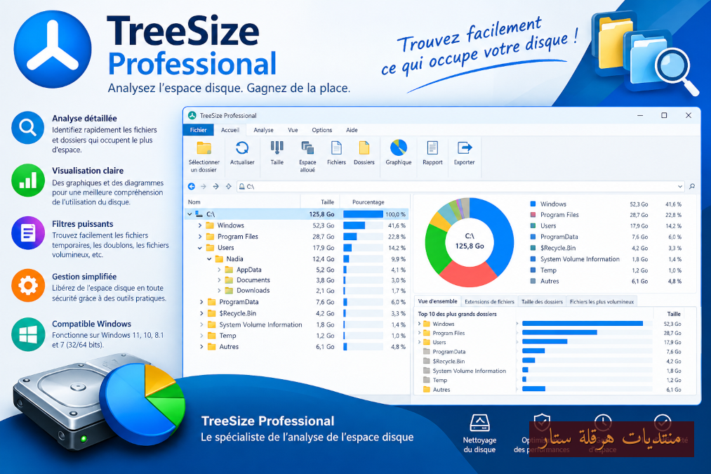 برنامج إدارة وتحليل مساحة التخزين على أنظمة ويندوز : TreeSize Professional 9