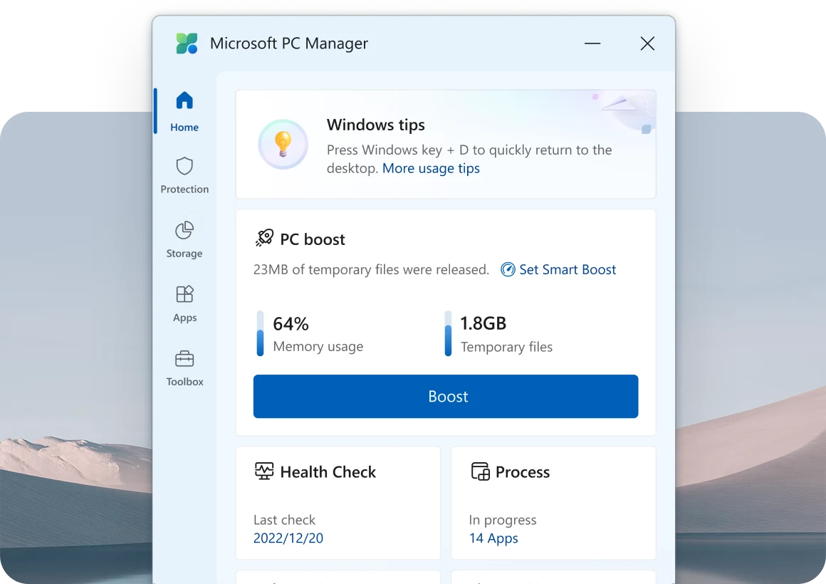 البرنامج المجاني للعناية بالويندوز Microsoft PC Manager