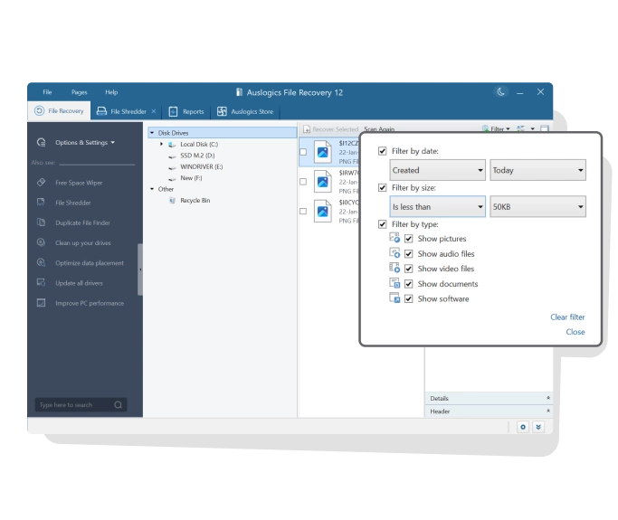 برنامج إستعادة الملفات المحذوفة Auslogics File Recovery Professional 12